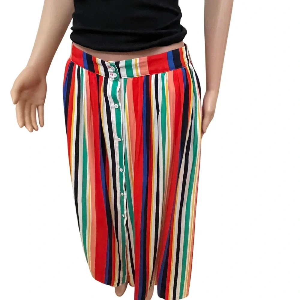 English‎ Factory Sz M rainbow striped maxi skirt, 100% Rayon, button front, boho